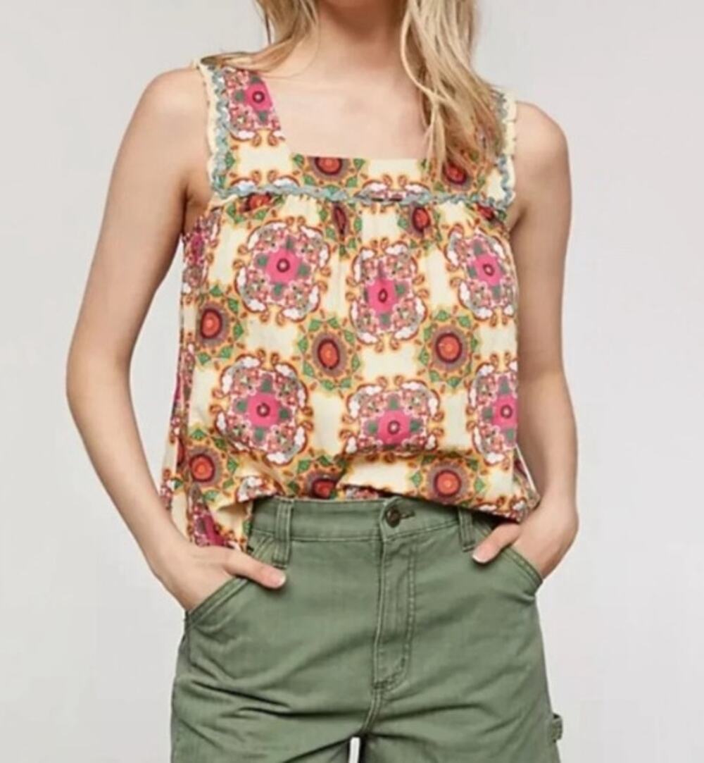 Let Me Be Anthropologie Medallion Print Sleeveless Tank, Size 4